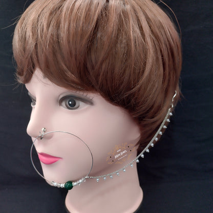 Silver Bridal Green Pearl Nath, Nose Ring