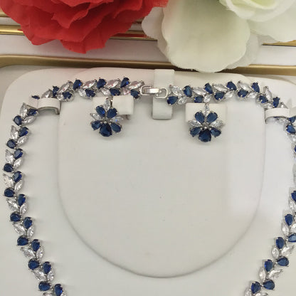 Exclusive Bridal Sapphire CZ Diamond Cubic Zirconia Necklace Jewellery Set