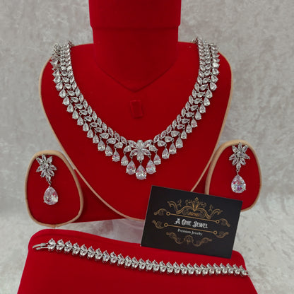 Luxury Indian Bridal Silver CZ Diamond Necklace Set