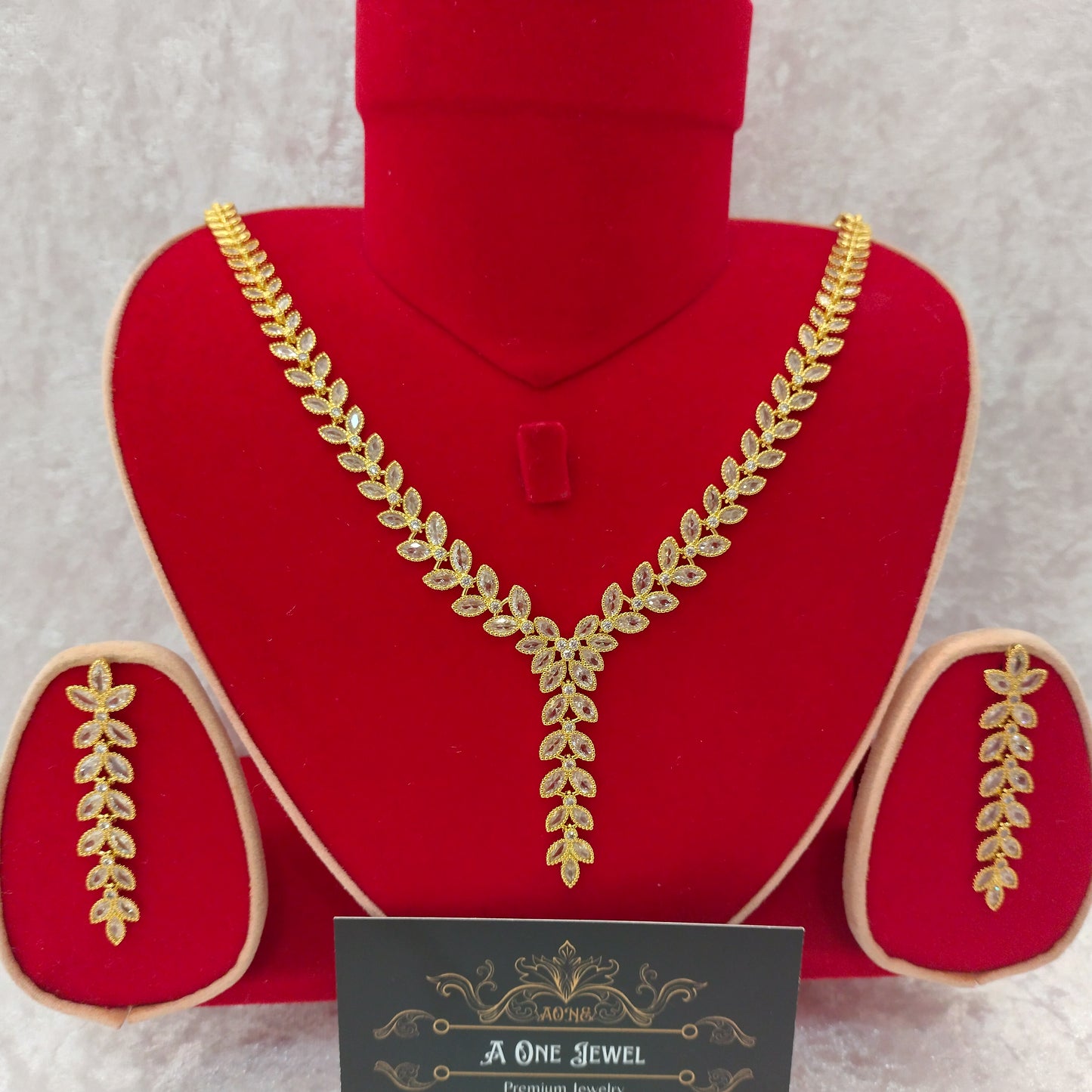 Indian Bridal Gold CZ Diamond 2PCS Necklace Set