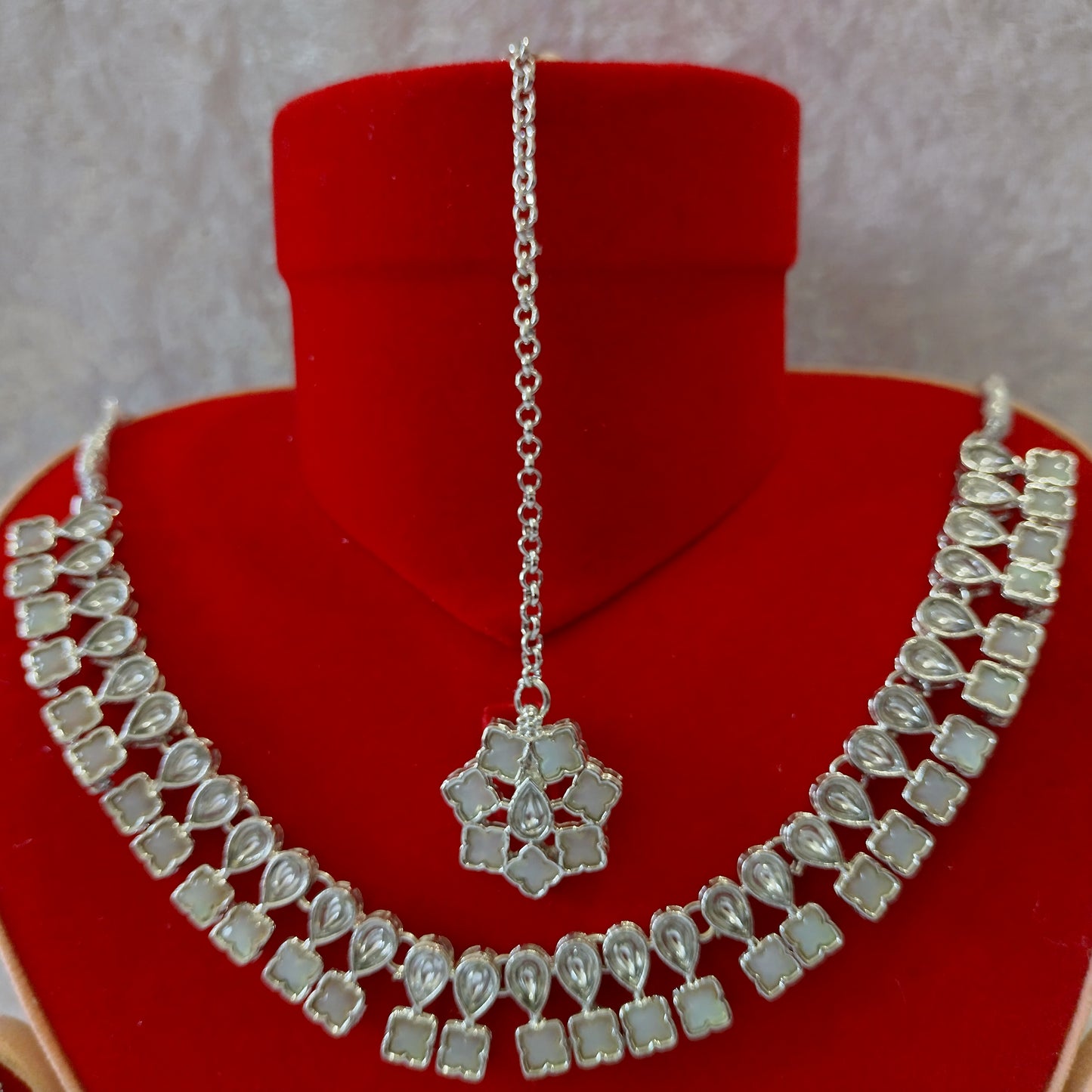 Indian Ethnic Opal Silver Plated Necklace Set