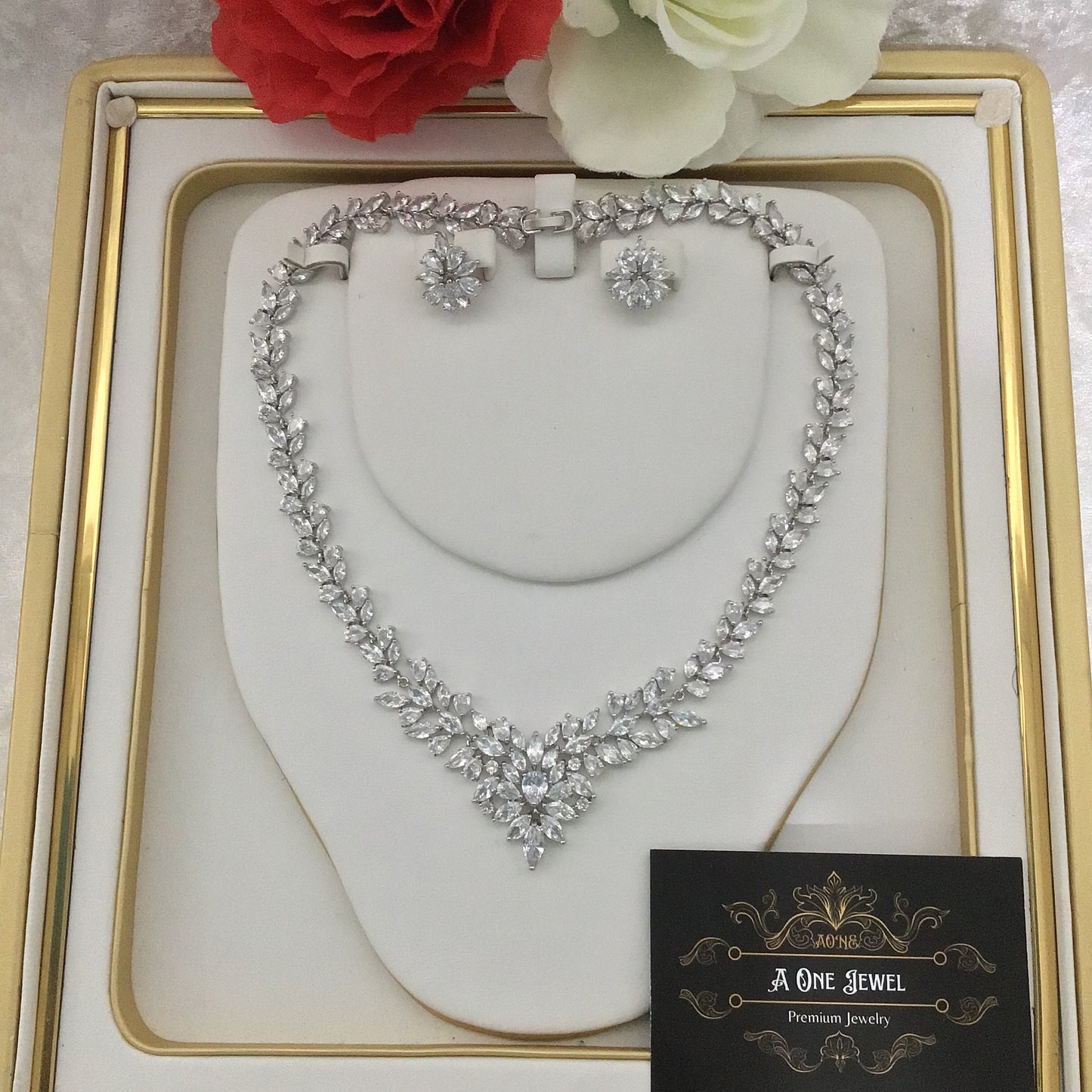 Exclusive Bridal Clear CZ Diamond Cubic Zirconia Necklace Jewellery Set