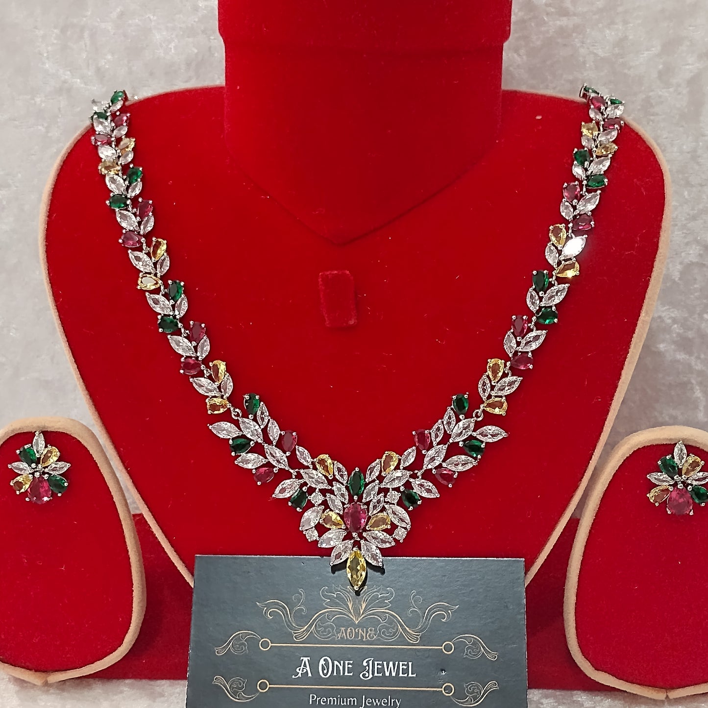 Exclusive Bridal Multi CZ Diamond Cubic Zirconia Necklace Jewellery Set