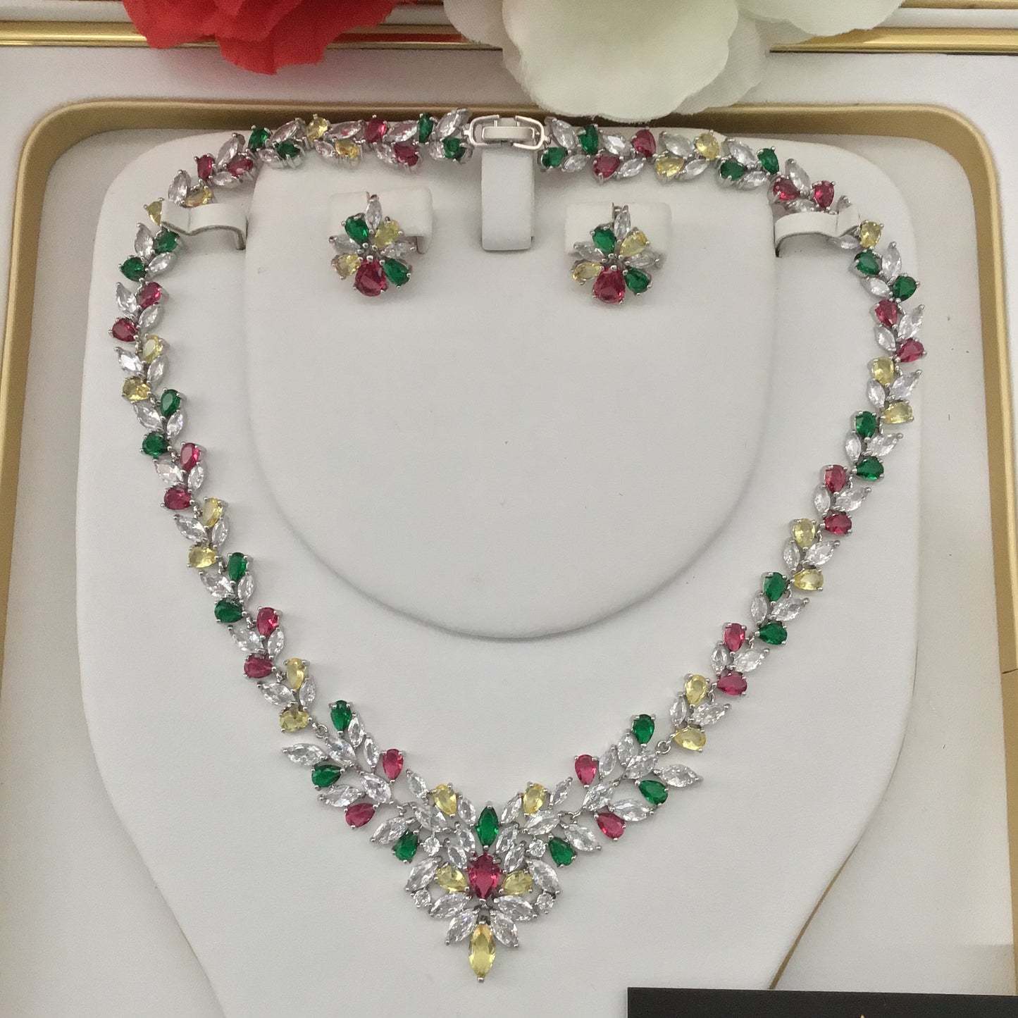 Exclusive Bridal Multi CZ Diamond Cubic Zirconia Necklace Jewellery Set