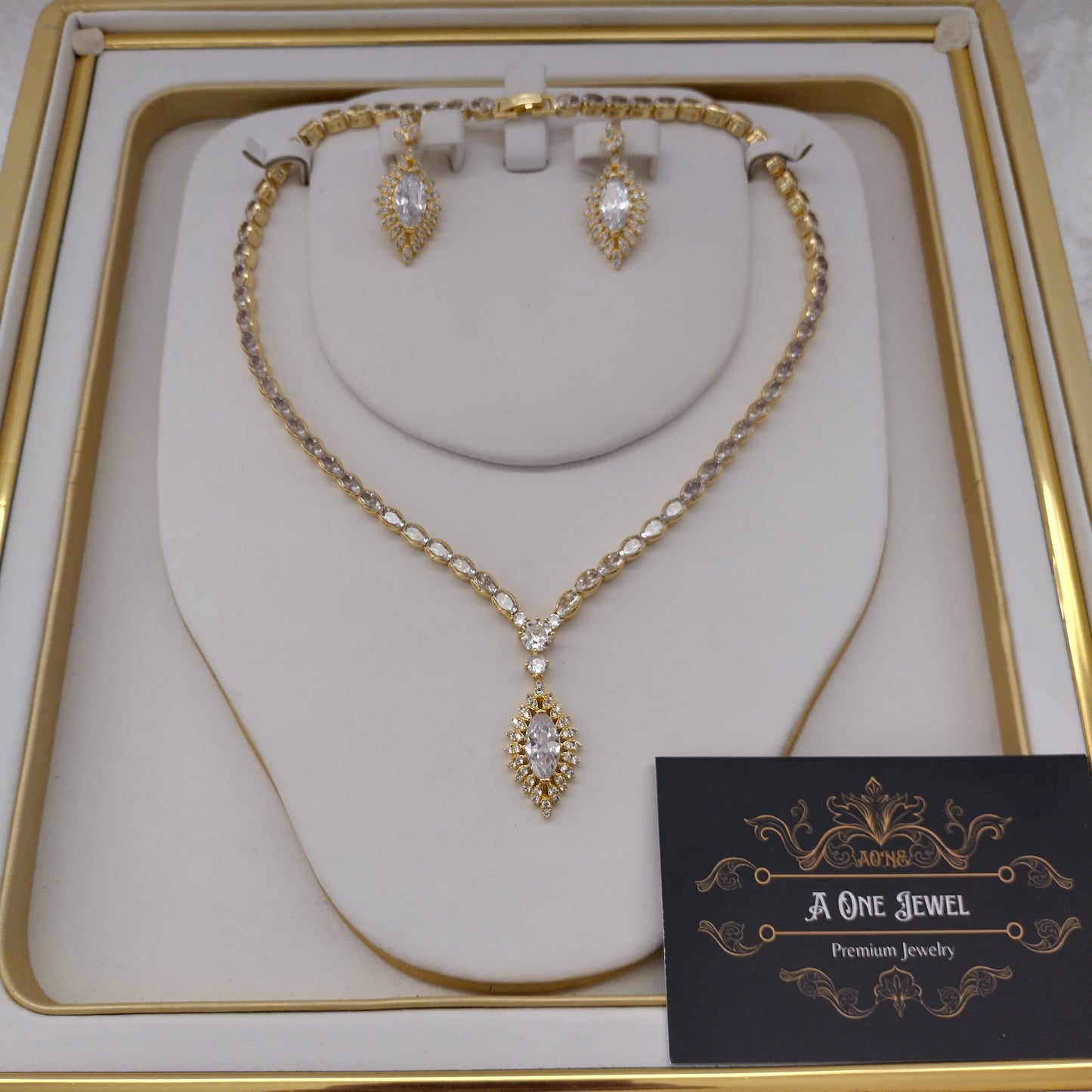 Indian Bridal Gold CZ Diamond 2PCS Necklace Set