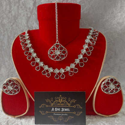 Indian Ethnic Red Silver Plated Necklace Set