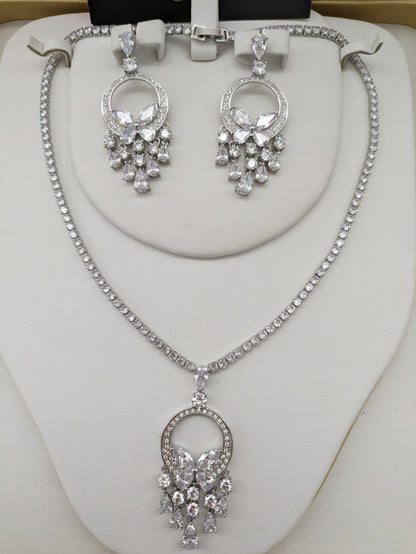 Exclusive Bridal Clear CZ Diamond Cubic Zirconia Necklace Jewellery Set