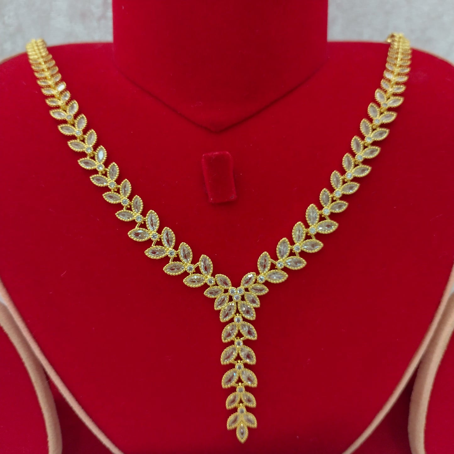 Indian Bridal Gold CZ Diamond 2PCS Necklace Set