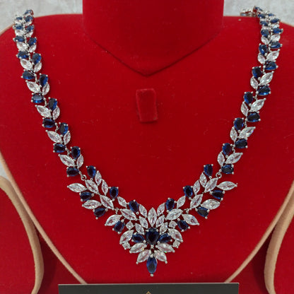 Exclusive Bridal Sapphire CZ Diamond Cubic Zirconia Necklace Jewellery Set