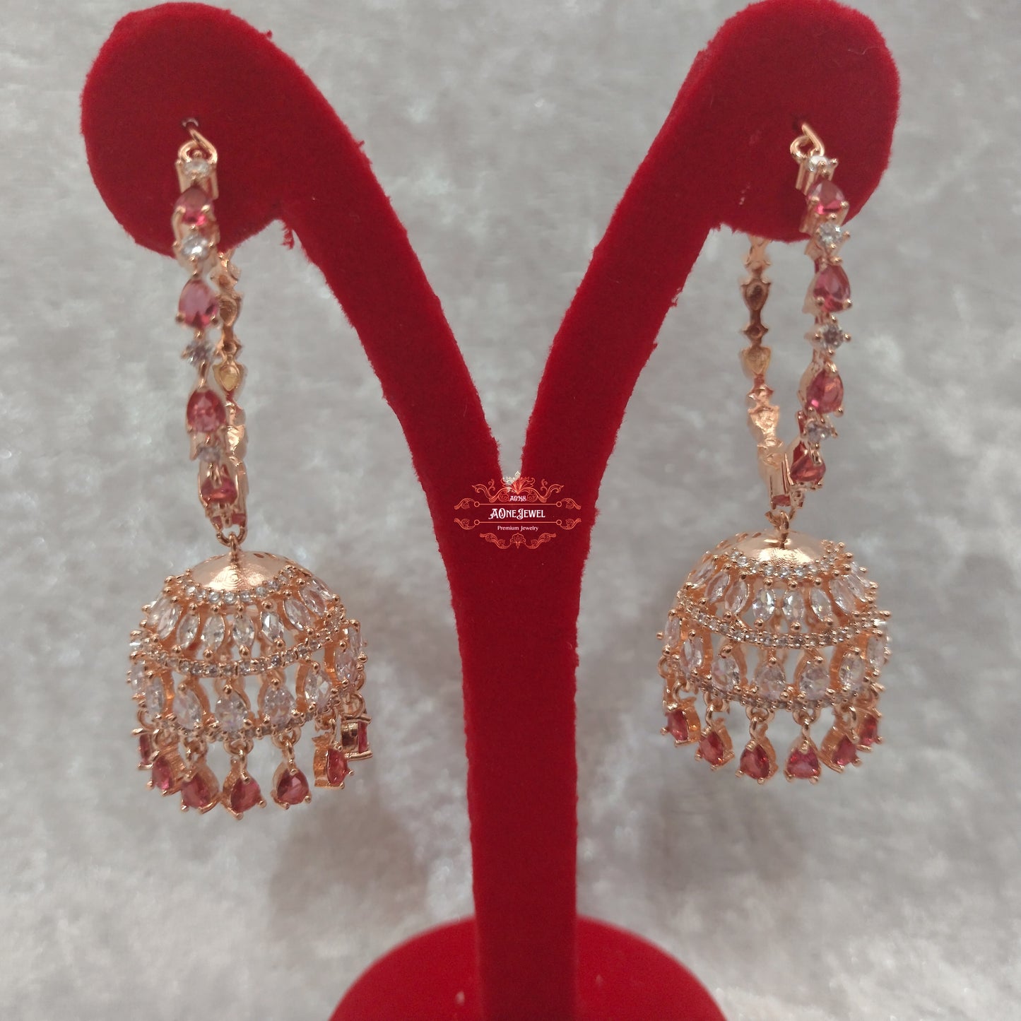 Indian Bridal CZ Diamond Rose Gold Pink Necklace Set