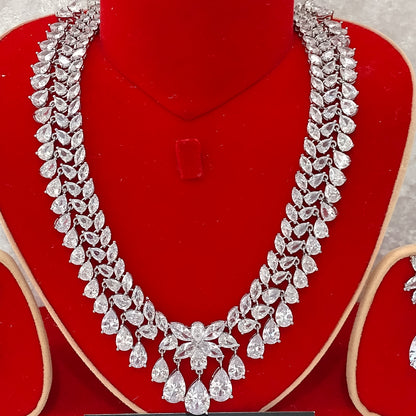 Luxury Indian Bridal Silver CZ Diamond Necklace Set