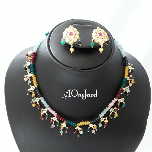Indian Hyderabadi jadau nauratan jewellery set necklace set with matching earrings pakistani designer jewellery bespoke sabysachi jewel