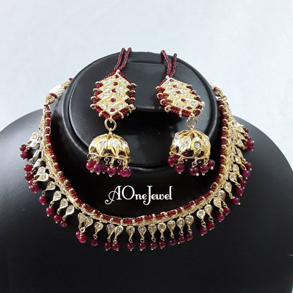 Indian Hyderabadi jadau jewellery set | choker necklace set with jhumki earrings | pakistani designer jewellery | bespoke sabysachi jewel