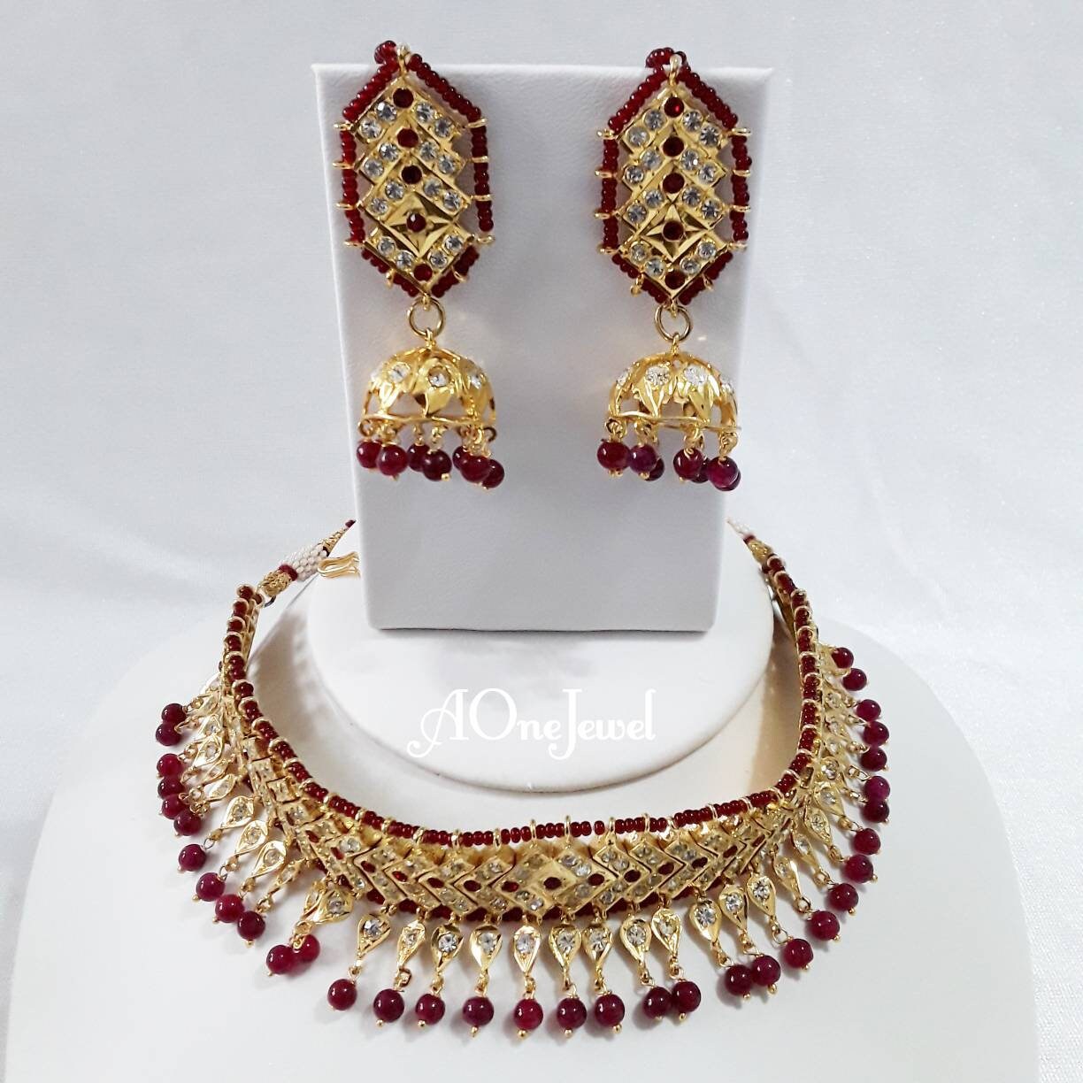 Indian Hyderabadi jadau jewellery set | choker necklace set with jhumki earrings | pakistani designer jewellery | bespoke sabysachi jewel