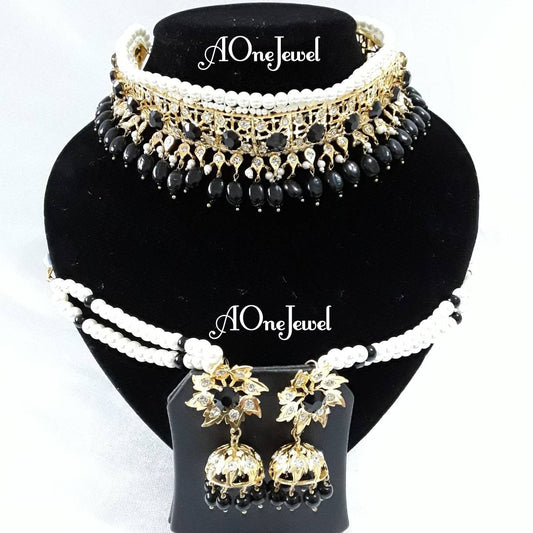 Indian Hyderabadi jadau lacha jewellery set choker necklace set with jhumki earrings pakistani designer jewellery bespoke sabysachi jewel