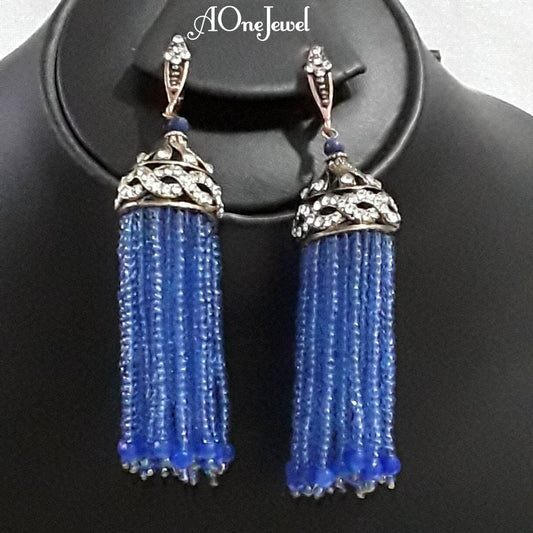 Indian antique gold plated tassel earrings, dangle drop earrings, sead bead earrings, ethnic fashion earrings, long tassel earrings jewelry