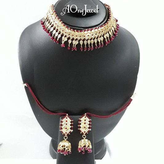 Indian Hyderabadi jadau jewellery set | choker necklace set with jhumki earrings | pakistani designer jewellery | bespoke sabysachi jewel