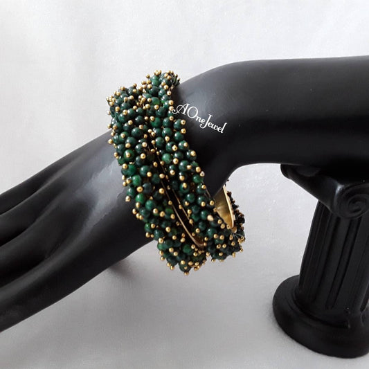 2pcs Dark Green Pearl Gajra Bangles