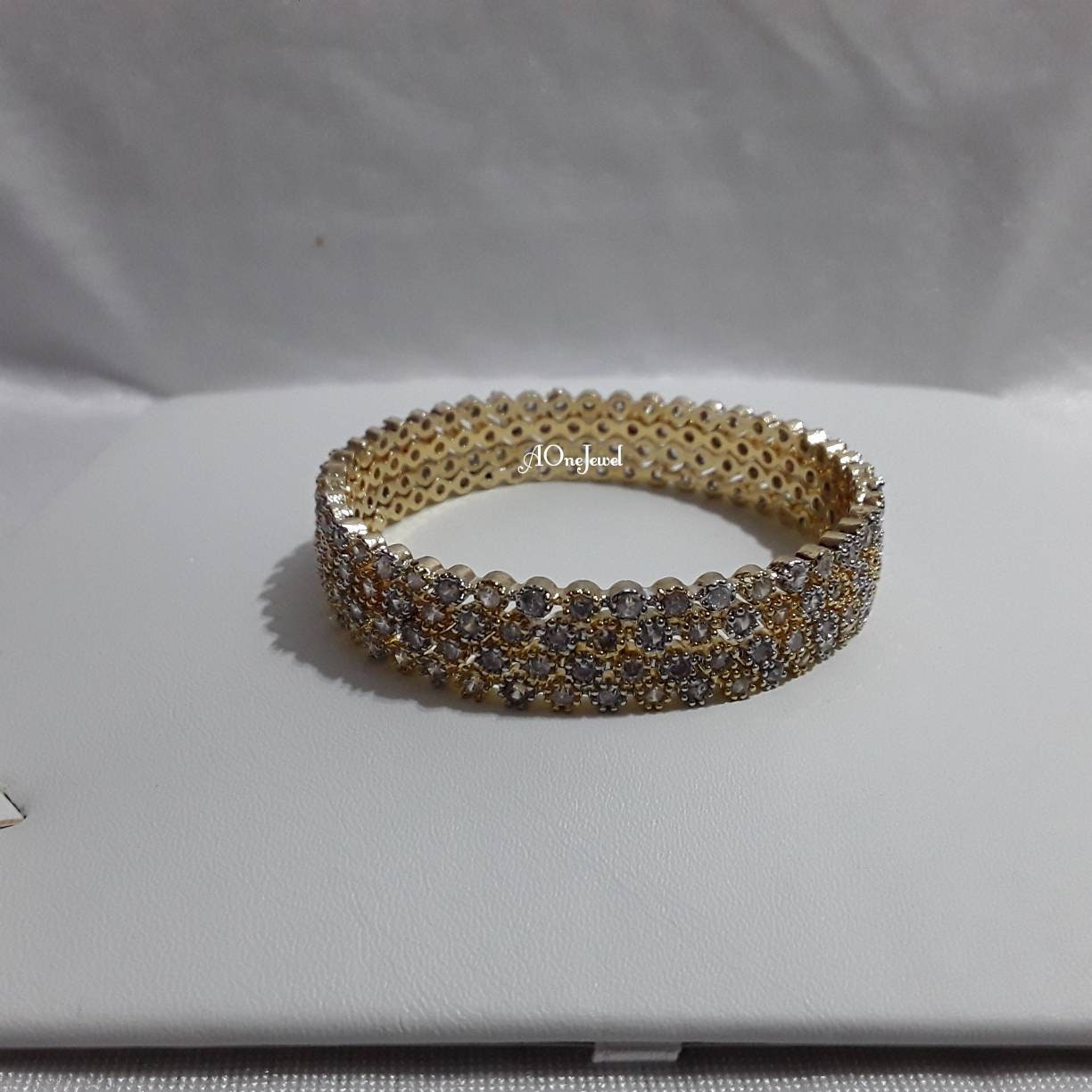 Indian 22K Gold Plated AD CZ 4pc Bangles, Indian Jewelry, Pakistani Jewelry, Bangles, Bracelet, American Diamond Bangles, Kada