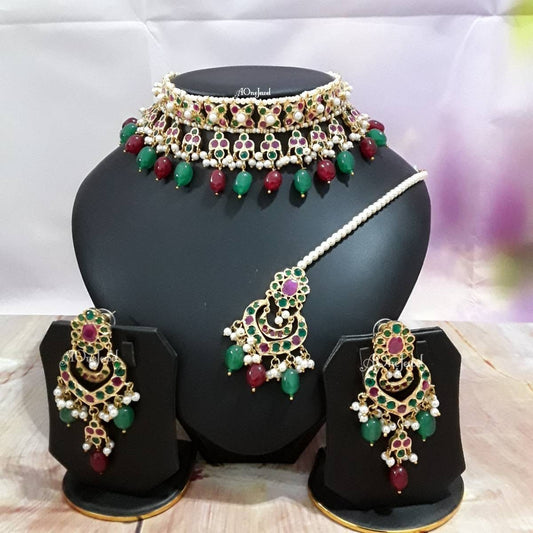 Mahira Hyderabadi Bridal Choker Gold Plated Jewellery Set, Choker Necklace Set, Indian Jewelry Set, Indian Jewelry, Sabysachi Jewelry Set