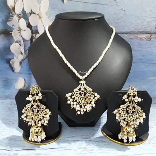 Indian Hyderabadi nizam jadau nauratan jewellery set with jhumki earrings, pendant necklace set, pakistani designer Jewlry, sabysachi jewel