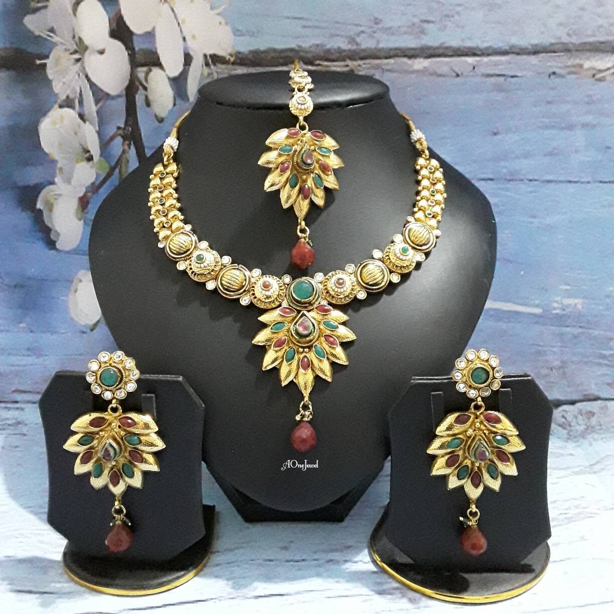 Indian Ethnic Kundan Pearl Gold Plated Necklace Earrings Set, Necklace Set, Wedding Jewellery Set, South Indian Jewelry, Traditional Jewelry