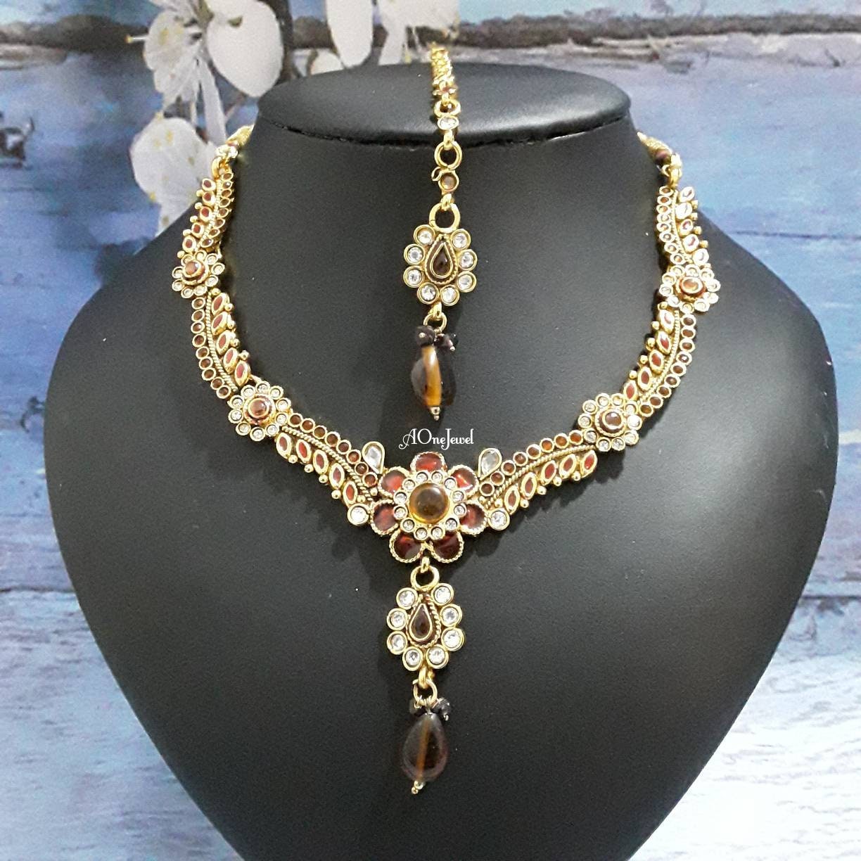 Indian Ethnic Kundan Pearl Gold Plated Necklace Earrings Set, Pearl Necklace Set, Wedding Jewellery Set, Pakistani Jewellery Set,