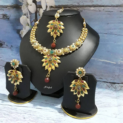 Indian Ethnic Kundan Pearl Gold Plated Necklace Earrings Set, Necklace Set, Wedding Jewellery Set, South Indian Jewelry, Traditional Jewelry