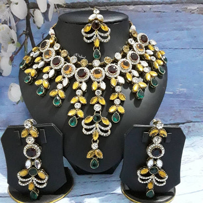 Indian Ethnic Kundan Gold Plated Necklace Earrings Tikka Bracelet Ring Set, Statement Necklace Set, Wedding Jewelry Set, Bridal Jewelry Set