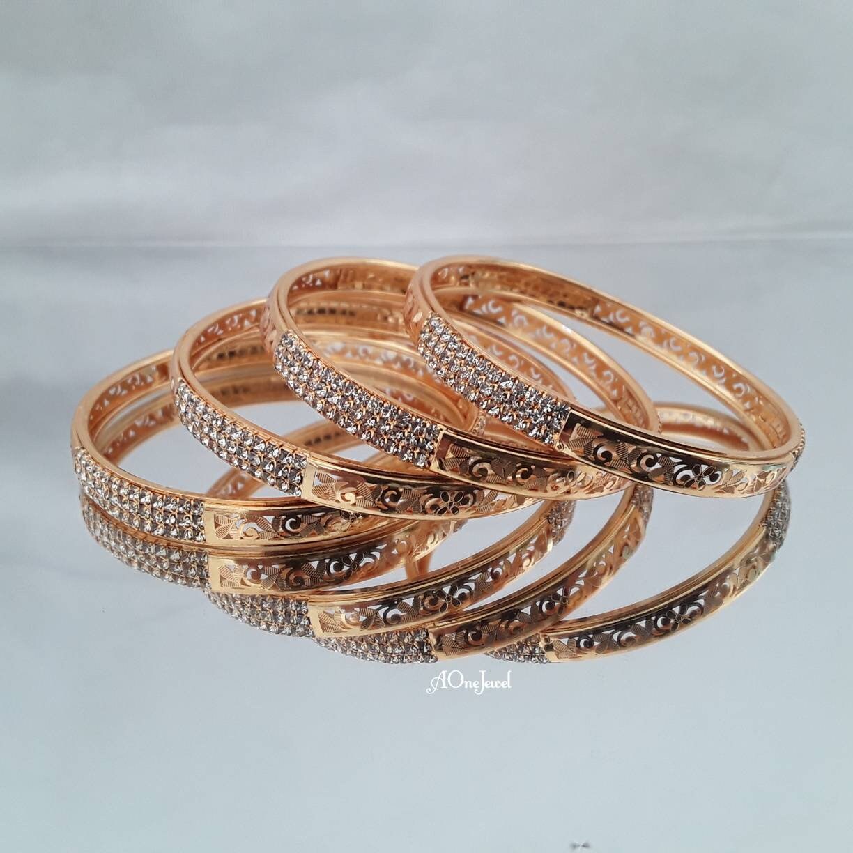 Indian Ethnic 4pcs Gold Plated CZ Bangles, Indian Jewelry, Pakistani Jewelry, Bangles, Bracelet, Kada, Ethnic Bangles, Wedding Bangles