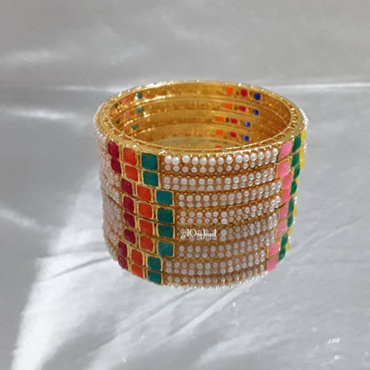 Indian Ethnic 4pcs Gold Plated Kundan Pearl Bangles Size 2.4, Indian Jewelry, Pakistani Jewelry, Bangles, Bracelet, Kada, Ethnic Bangles