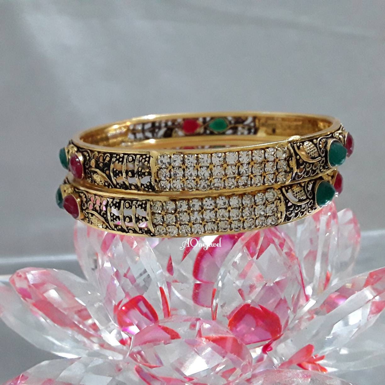 Indian Ethnic 4pcs Antique Gold Plated Kundan Bangles, Indian Jewelry, Pakistani Jewelry, Bangles, Bracelet, Kada, Wedding Bridal Bangles