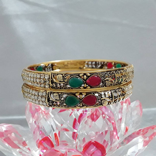 Indian Ethnic 4pcs Antique Gold Plated Kundan Bangles, Indian Jewelry, Pakistani Jewelry, Bangles, Bracelet, Kada, Wedding Bridal Bangles