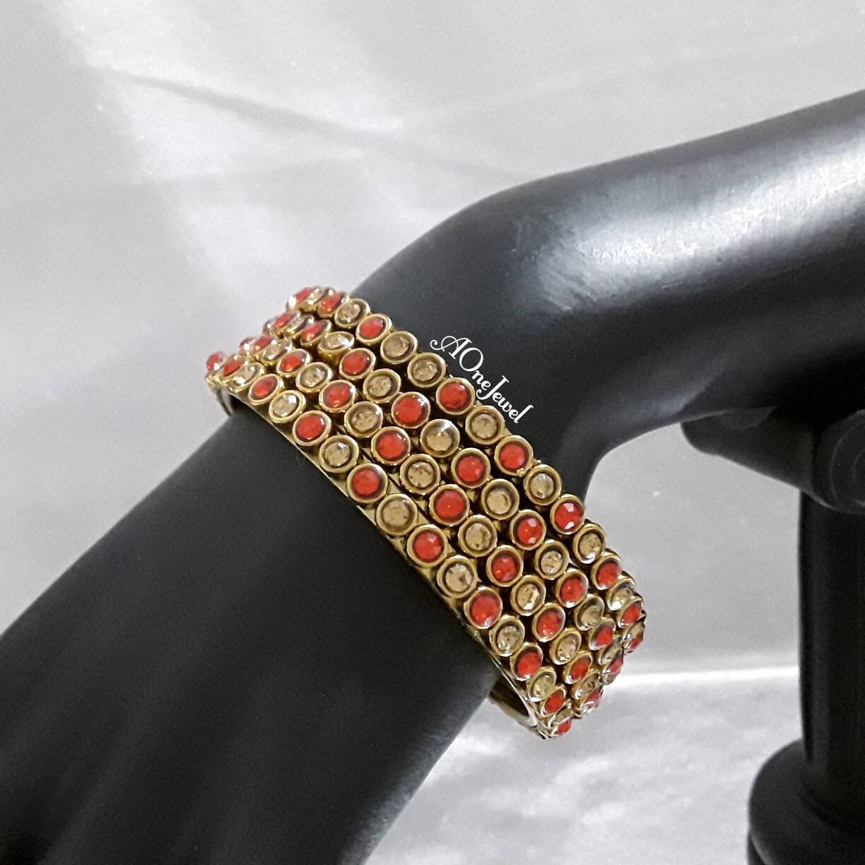 Indian Ethnic 4pcs Gold Plated Kundan Pearl Bangles 2.6, Indian Jewelry, Pakistani Jewelry, Bangles, Bracelet, Kada, Wedding Bridal Bangles