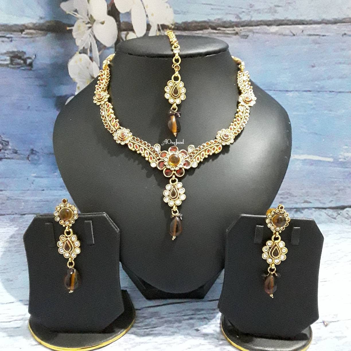 Indian Ethnic Kundan Pearl Gold Plated Necklace Earrings Set, Pearl Necklace Set, Wedding Jewellery Set, Pakistani Jewellery Set,