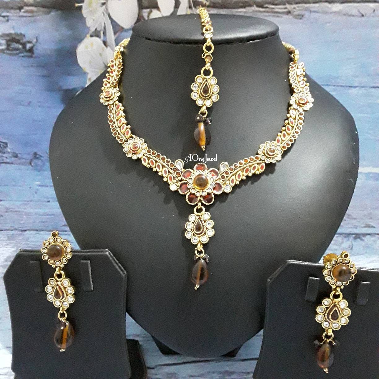 Indian Ethnic Kundan Pearl Gold Plated Necklace Earrings Set, Pearl Necklace Set, Wedding Jewellery Set, Pakistani Jewellery Set,