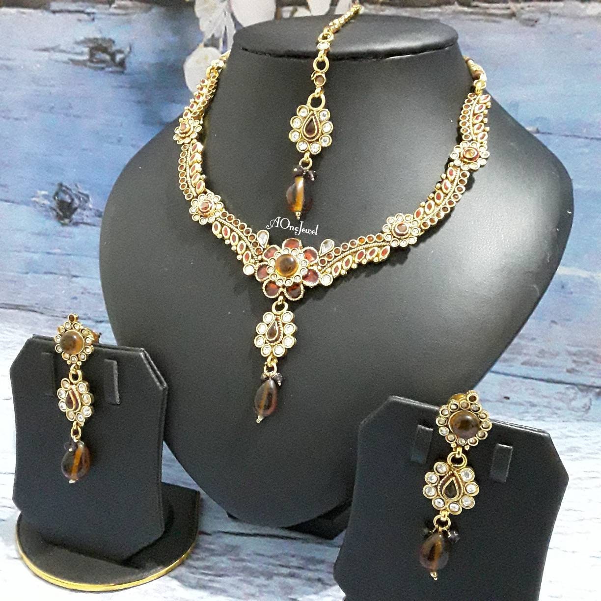 Indian Ethnic Kundan Pearl Gold Plated Necklace Earrings Set, Pearl Necklace Set, Wedding Jewellery Set, Pakistani Jewellery Set,