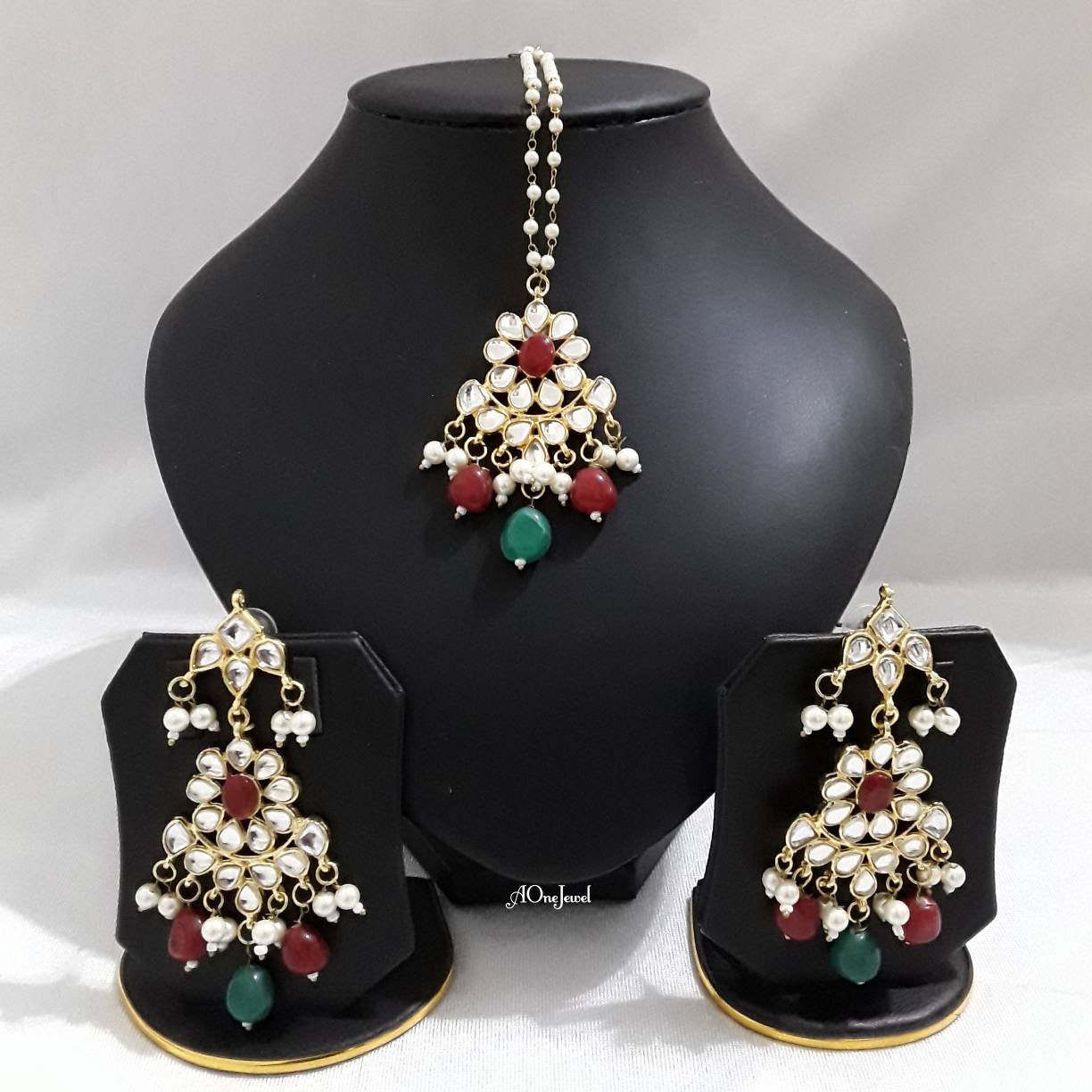 Indian Ethnic Kundan Pearl Gold Plated Choker Necklace Earrings Tikka, Pearl Necklace Set, Wedding Bridal Jewelry Set, Pakistani Jewellery