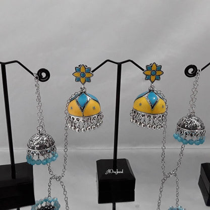 Indian Long Tassel Antique Silver Jhumki Earrings