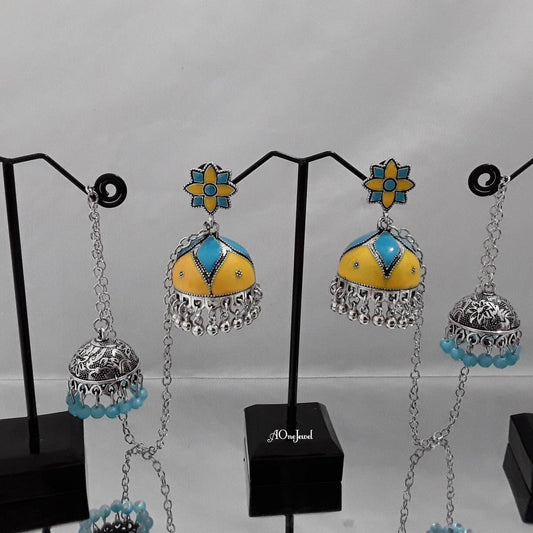 Indian Long Tassel Antique Silver Jhumki Earrings