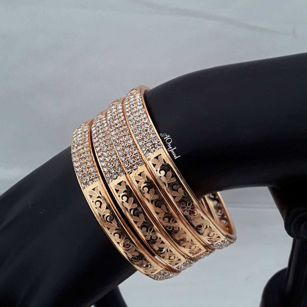 Indian Ethnic 4pcs Gold Plated CZ Bangles, Indian Jewelry, Pakistani Jewelry, Bangles, Bracelet, Kada, Ethnic Bangles, Wedding Bangles