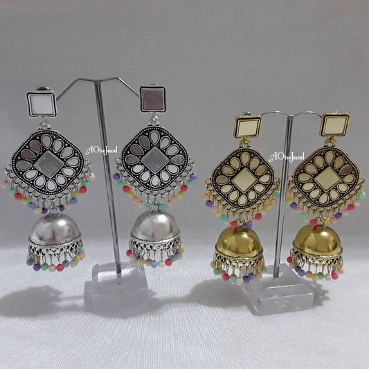 Indian Ethnic Tribal Jhumki Mirror Earrings