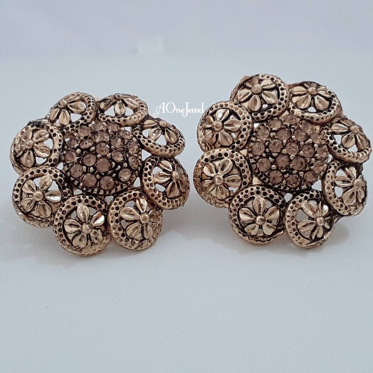 Indian Ethnic Antique Gold Stud Earrings