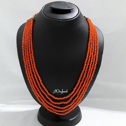 Indian Coral Red Rani Haar Necklace, Groom Necklace, Bridal Wedding Multi Layer Necklace, Semi-Precious Stones Necklace, Beaded Necklace