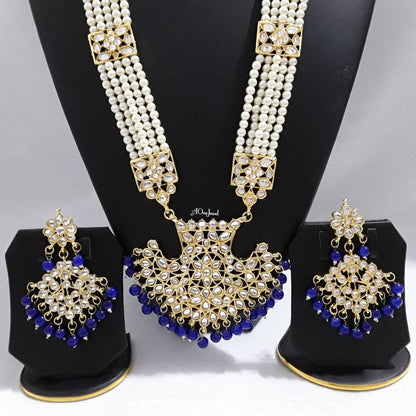 Indian Ethnic Raani Haar Necklace Earrings Set, Wedding Jewelry Set, Bridal Jewelry, Kundan Jewelry Set, Long Necklace Set,Pakistani Jewelry