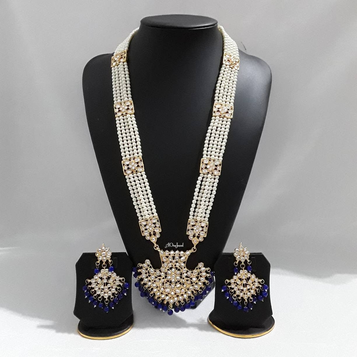 Indian Ethnic Raani Haar Necklace Earrings Set, Wedding Jewelry Set, Bridal Jewelry, Kundan Jewelry Set, Long Necklace Set,Pakistani Jewelry