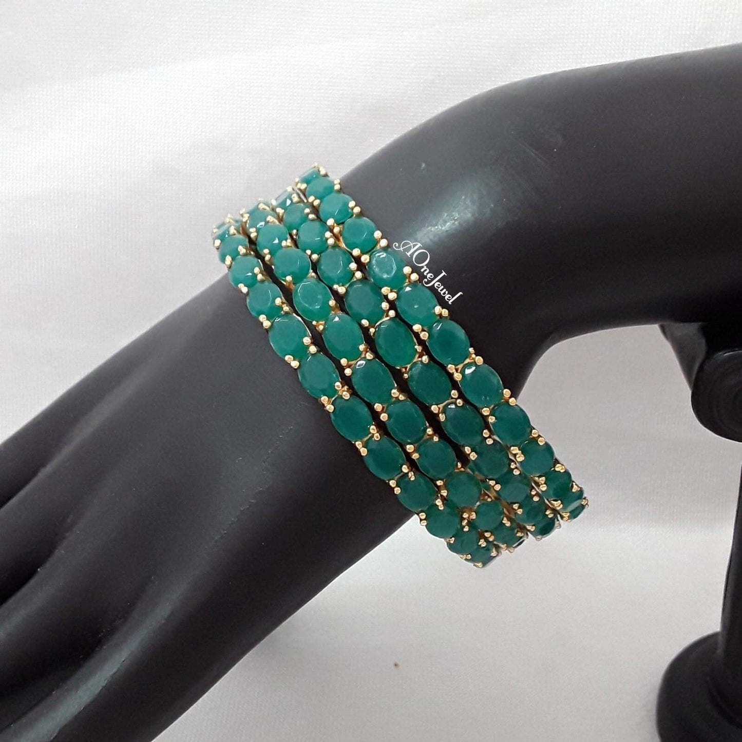 Indian 22K Gold Plated Emerald AD CZ 4pcs Bangles