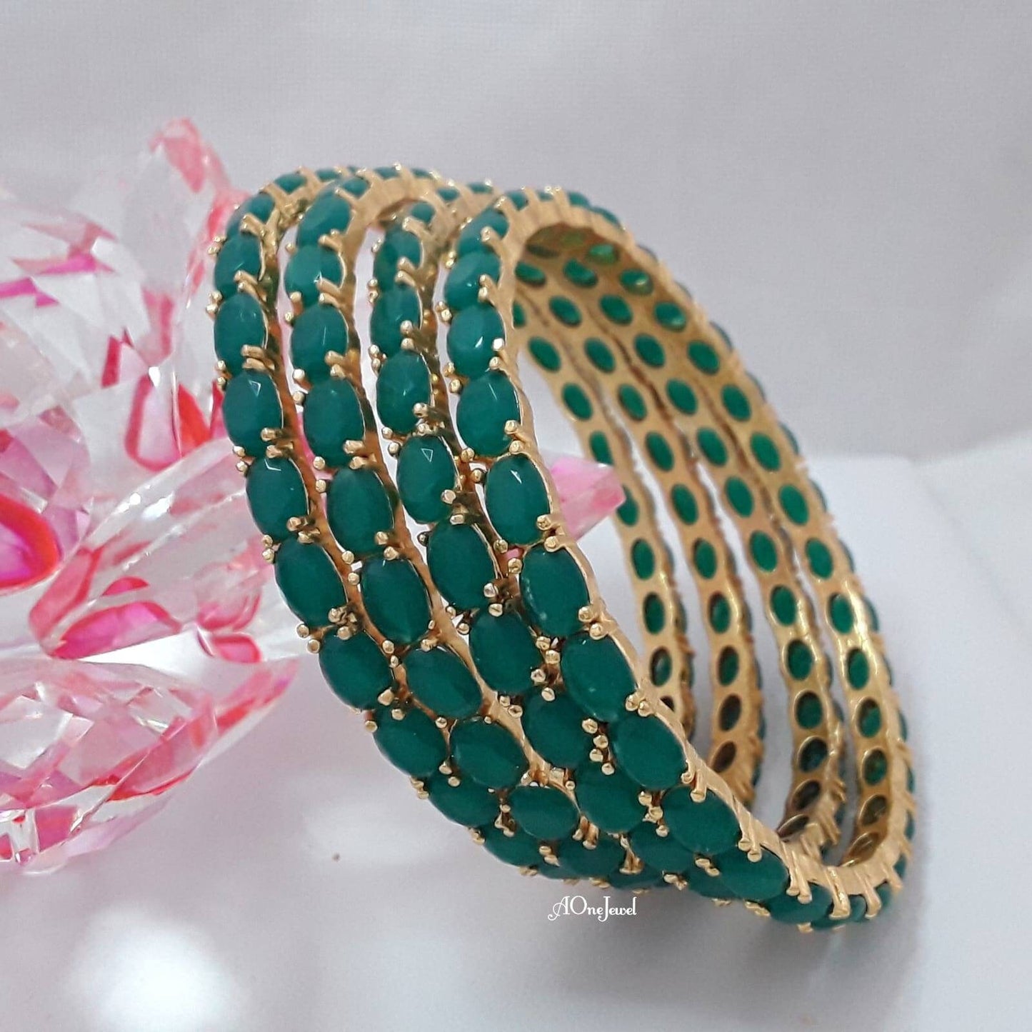 Indian 22K Gold Plated Emerald AD CZ 4pcs Bangles