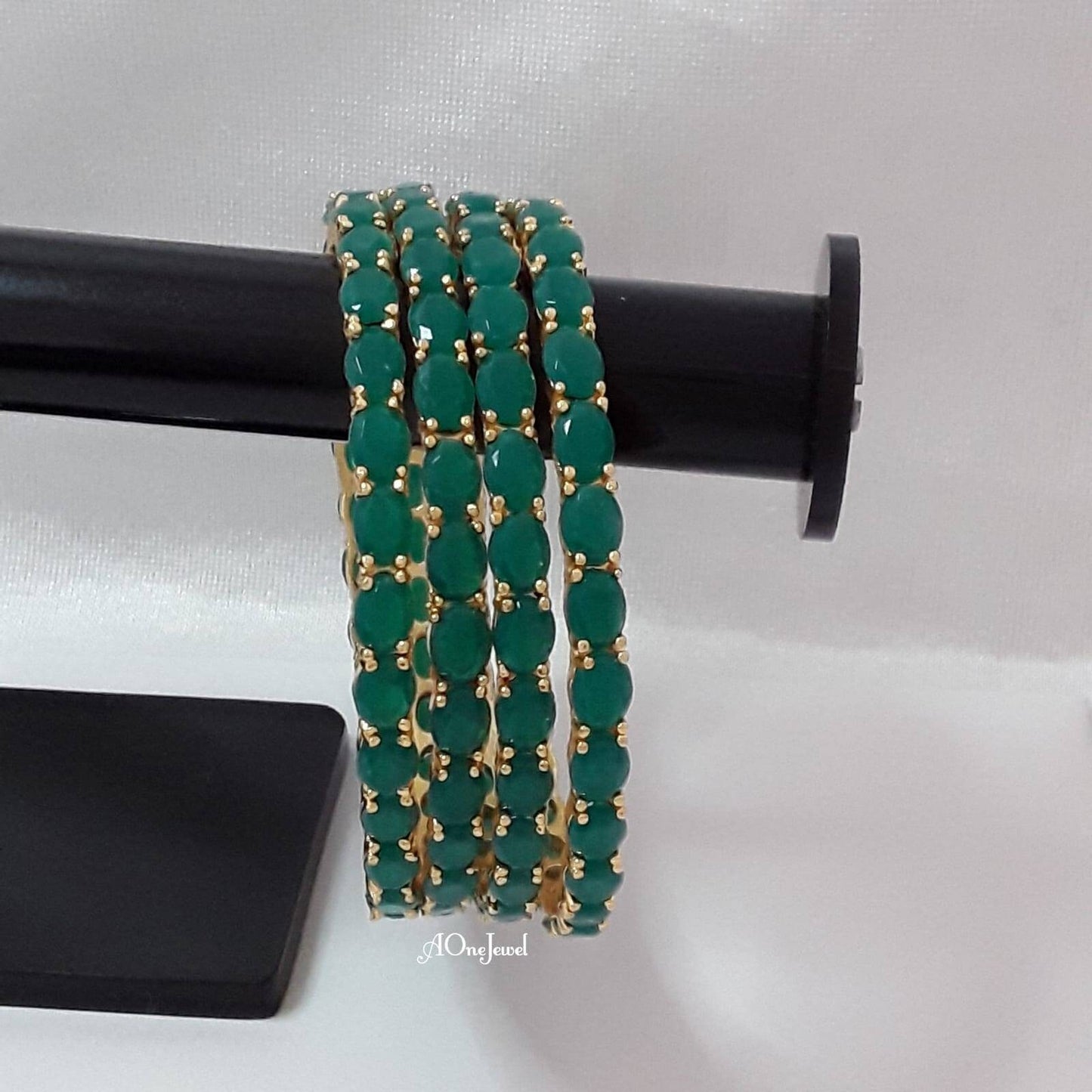 Indian 22K Gold Plated Emerald AD CZ 4pcs Bangles