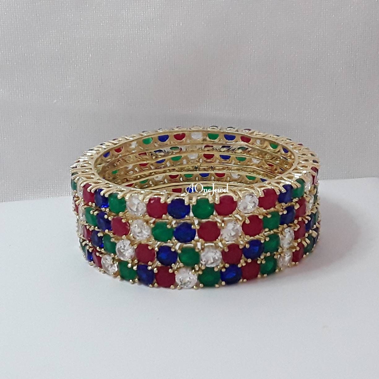 Indian 22K Gold Plated Multi Colour AD CZ Bangles, Indian Jewellery, Pakistani Jewellery, Bangles, Bracelet, American  Diamond Bangles